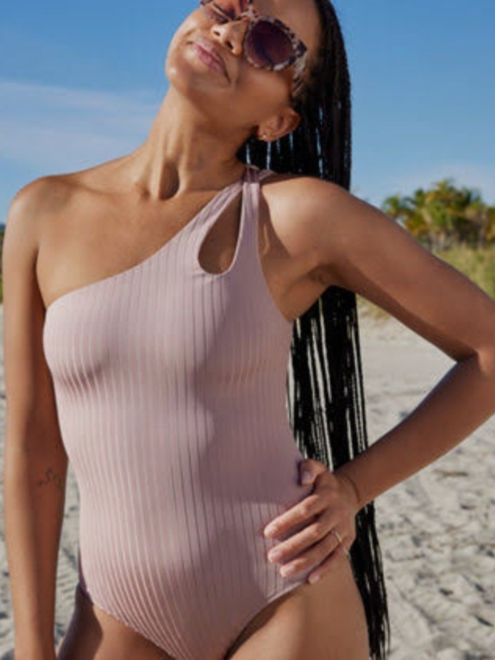 Aerie One-Shoulder Ribbed Tank Top in Dusty Pink NWOT